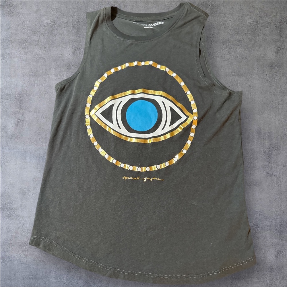Spiritual Gangster Graphic Tank Top with Evil Eye Design. Size XS